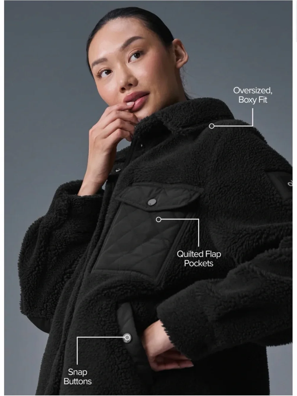ALO Yoga Black Sherpa Quilted-Pocket Jacket